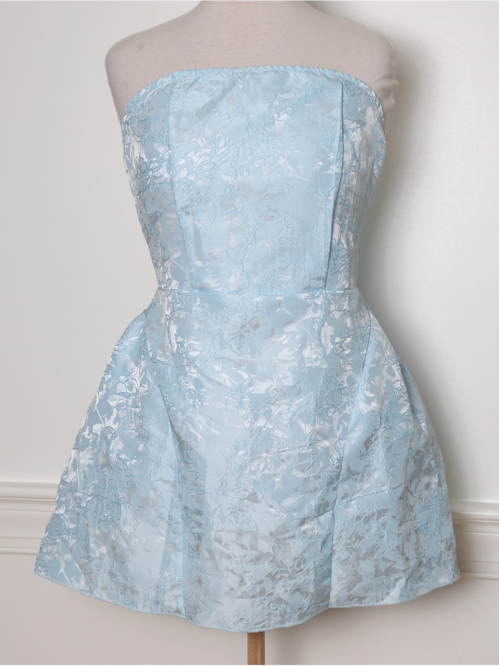 NWT South Strapless Lace Up Back Mini Dress Flared Corset Blue Floral Size Large